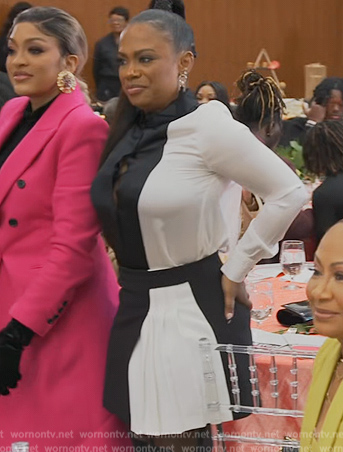 Kandi’s colorblock pleated top and mini skirt on The Real Housewives of Atlanta