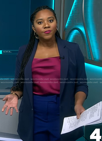 Kay Angrum’s navy 3/4 sleeve blazer on NBC News Daily