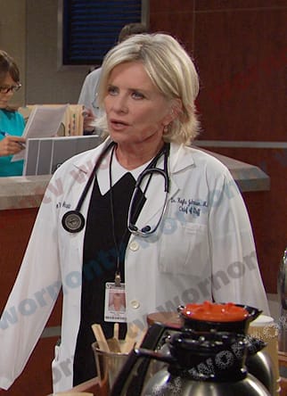 Kayla’s black contrast collar mini dress on Days of our Lives