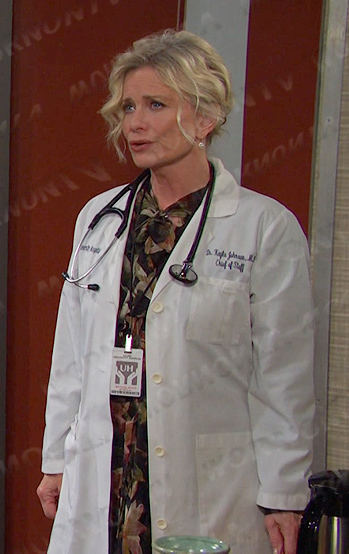 Kayla’s black floral print dress on Days of our Lives