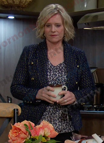 Kayla’s blue tweed blazer on Days of our Lives