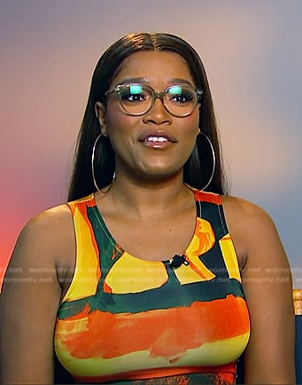 Keke Palmer’s orange print dress on E! News