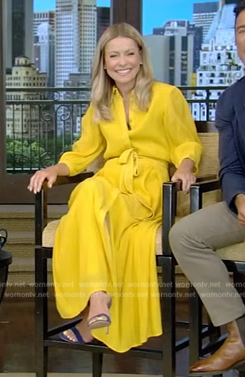 Kelly’s yellow tie waist shirtdress on Live with Kelly and Mark