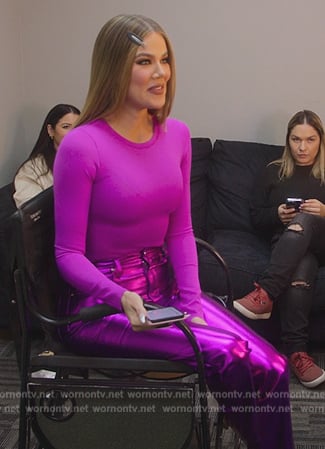 Khloe’s purple bodysuit and metallic jeans on The Kardashians