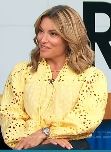 Kit’s yellow lace blouse on Access Hollywood