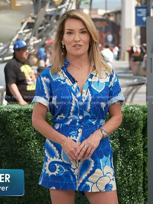 Kit's blue floral print romper on Access Hollywood