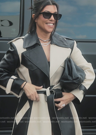 Kourtney’s colorblock leather coat on The Kardashians