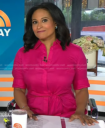 Kristen’s fuchsia tie waist shirtdress on Today