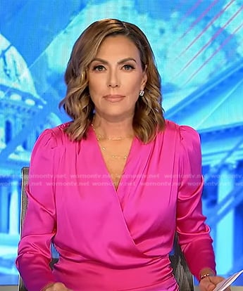 Kyra Phillips’s pink satin wrap dress on Good Morning America