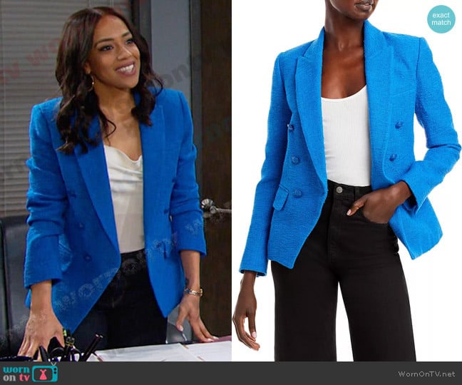 L'Agence Kenzie Double Breasted Blazer in Deep Sky Blue worn by Jada Hunter (Elia Cantu) on Days of our Lives