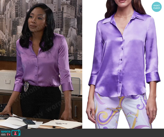 L'Agence Dani Blouse in Orchid worn by Jordan Ashford (Tanisha Mariko Harper) on General Hospital