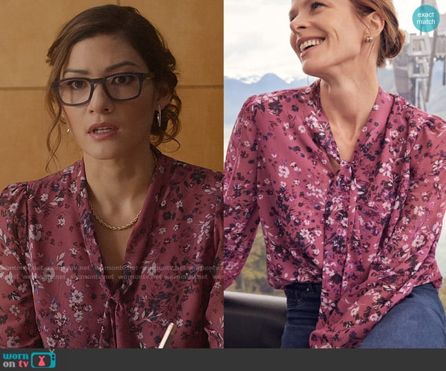 Laura Floral Print Tie Neck Blouse worn by Susan (Inga Schlingmann) on So Help Me Todd