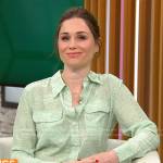 Laura Modi’s green snake print shirt and pants set on CBS Mornings