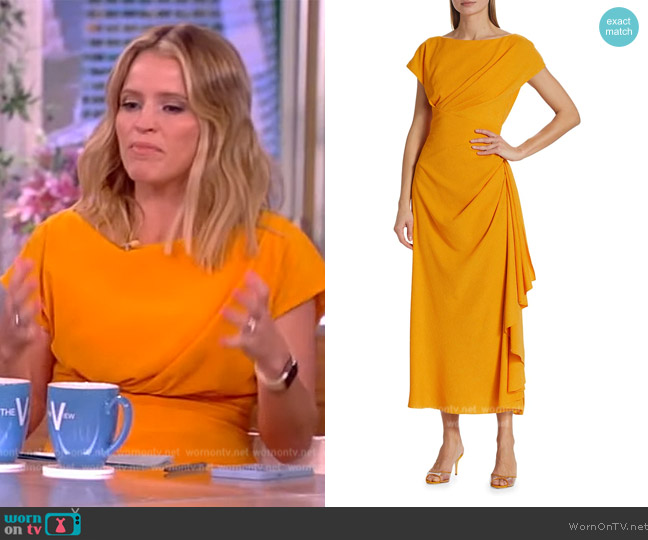 Lela Rose Draped Textured Crepe Sheath Dress worn by Sara Haines on The View