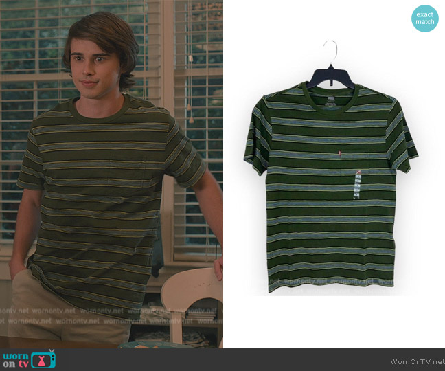 Levis Green and Khaki Stripe Tee worn by (Logan Allen) on Sweet Magnolias