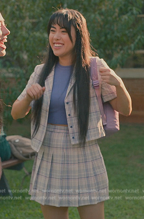 Lilly’s plaid shirt and mini skirt on Sweet Magnolias