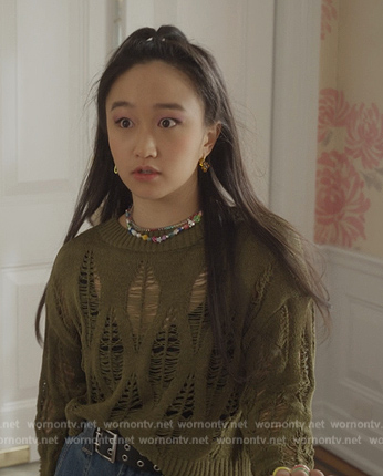 Lily’s green distressed sweater on And Just Like That