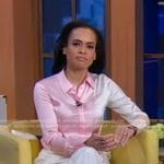 Linsey’s pink colorblock satin shirt on Good Morning America