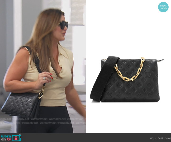 Louis Vuitton Lambskin Embossed Monogram Coussin PM Black worn by Emily Simpson on The Real Housewives of Orange County