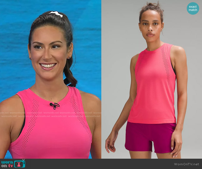 Lululemon Train to Be Tank Top in Lip Gloss worn by Stephanie Mansour on Today