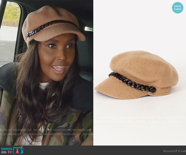 Lulus Trendsetter Camel Wool Baker Boy Cap worn by Ubah Hassan on The Real Housewives of New York City