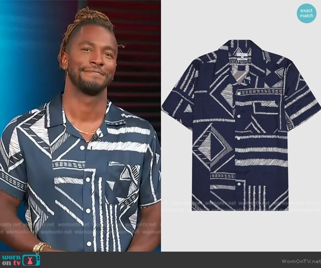 Reiss Cuban Collar Tribal Print Shirt worn by Scott Evans on Access Hollywood