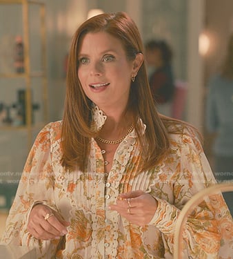 Maddie’s white floral print blouse on Sweet Magnolias