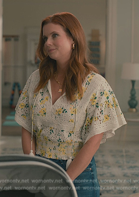 Maddie’s floral print tassel tie top on Sweet Magnolias