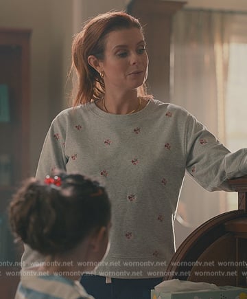 Maddie’s gray floral embroidered sweatshirt on Sweet Magnolias