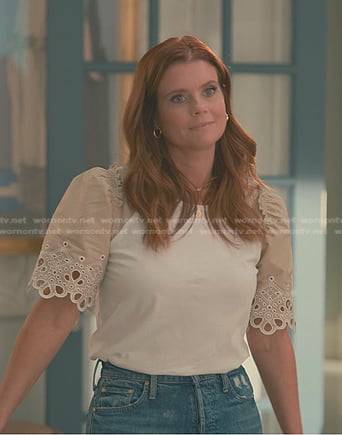 Maddie’s white eyelet sleeve tee on Sweet Magnolias