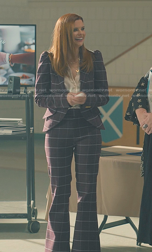 Maddie’s purple plaid blazer and pants on Sweet Magnolias