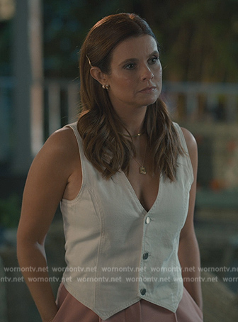 Maddie’s white denim vest on Sweet Magnolias