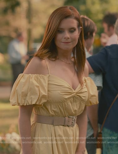 Maddie’s yellow cold shoulder dress on Sweet Magnolias