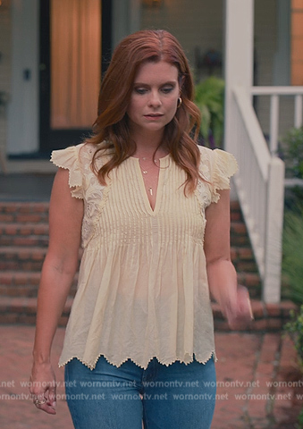 Maddie’s yellow lace sleeveless top on Sweet Magnolias