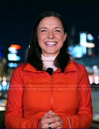 Maggie Rulli’s red down jacket on Good Morning America