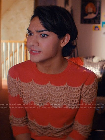 Marco’s orange lace stripe sweater on Glamorous