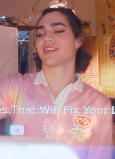 Marco’s pink rose embroidered polo on Glamorous