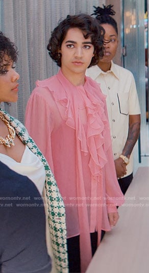 Marco’s pink ruffled blouse on Glamorous
