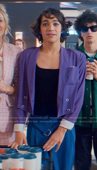 Marco’s purple cropped blazer and blue pants on Glamorous