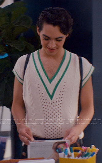 Marco’s sweater vest with green trim on Glamorous