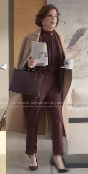 Margaret’s burgundy suit on So Help Me Todd