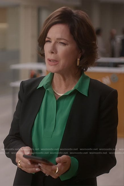 Margaret’s green collared blouse on So Help Me Todd