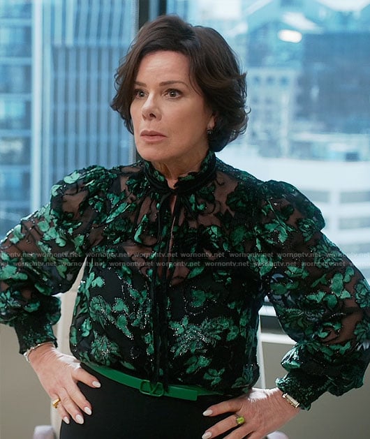 Margaret’s sheer green blouse on So Help Me Todd