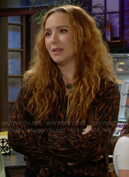Mariah’s leopard print button down shirt on The Young and the Restless