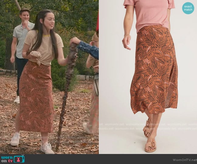 Marine Layer Ryan Midi Slip Skirt in Sierra Foliage worn by Annie Sullivan (Anneliese Judge) on Sweet Magnolias