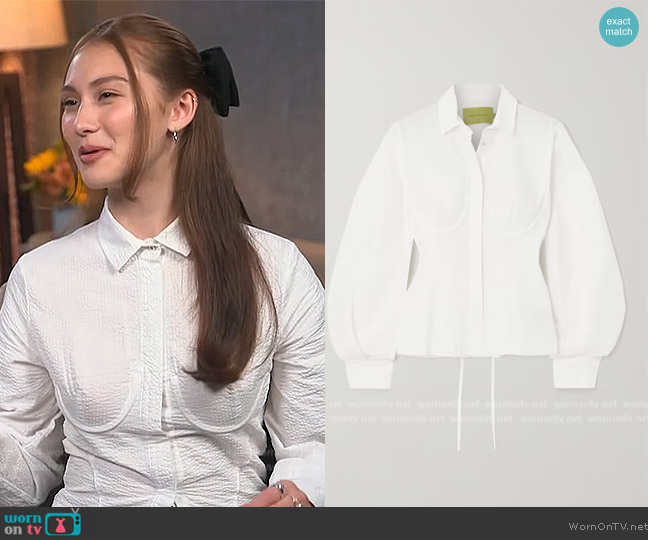 Marques Almeida Corset-detail cotton shirt worn by Lola Tung on Access Hollywood
