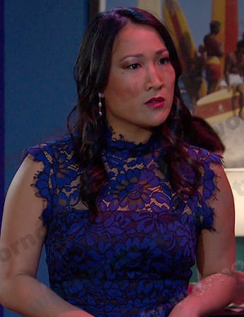 Melinda’s blue floral lace dress on Days of our Lives