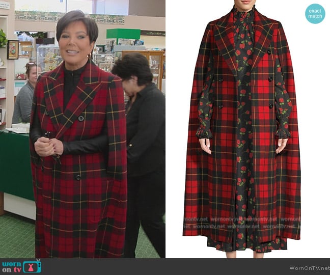 Michael Kors Tartan Wool Cape worn by Kris Jenner (Kris Jenner) on The Kardashians