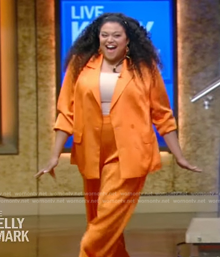 Michelle Buteau’s orange satin blazer on Live with Kelly and Mark