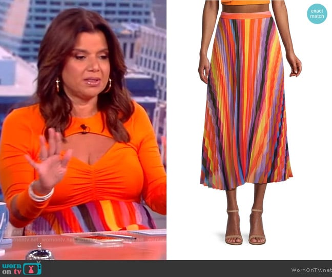 Milly Otha Striped Pleated Midi-Skirt worn by Ana Navarro on The View